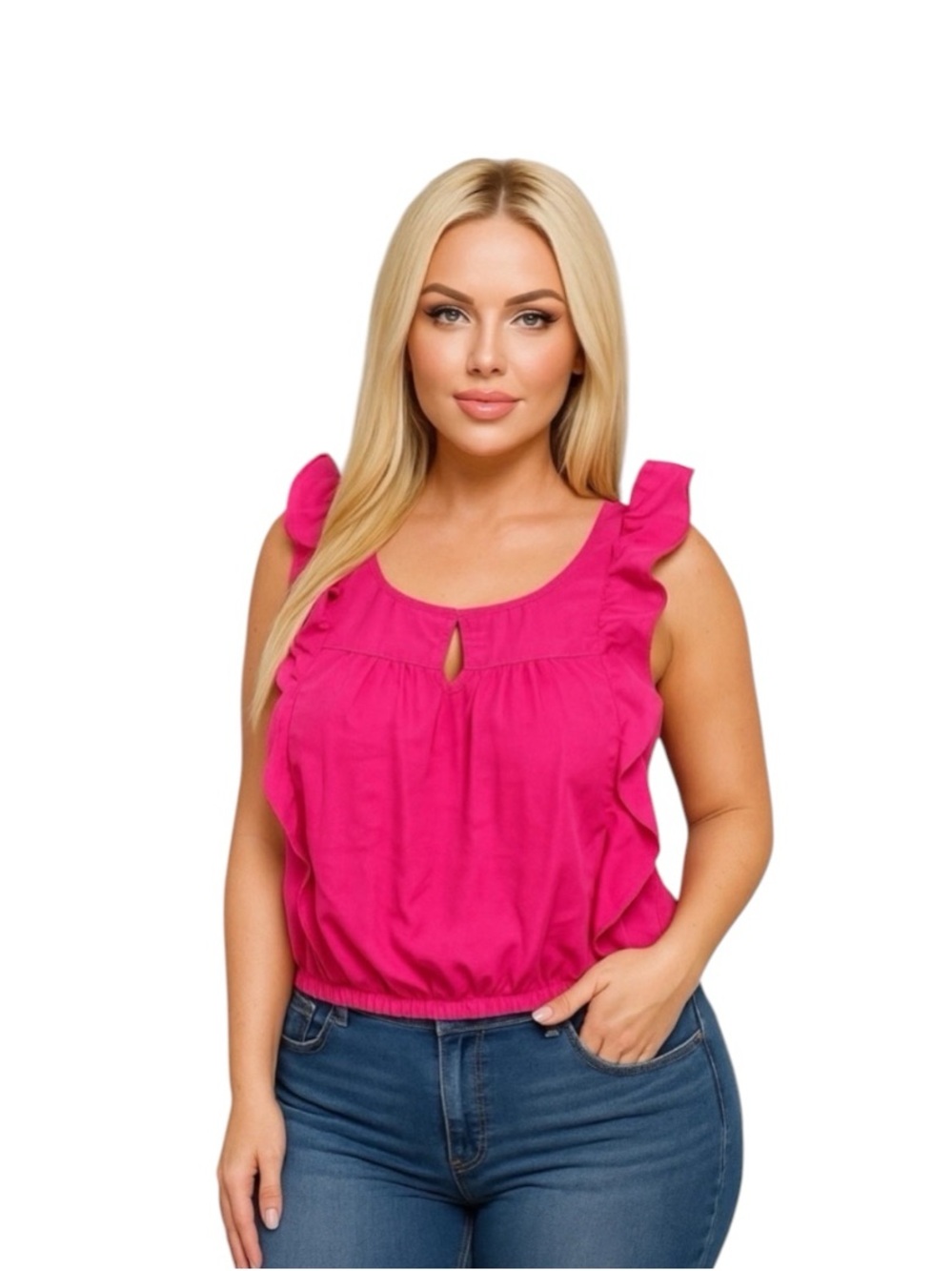 Tempted Pink Sleeveless Ruffled Blouse Size M
Mtp(25)